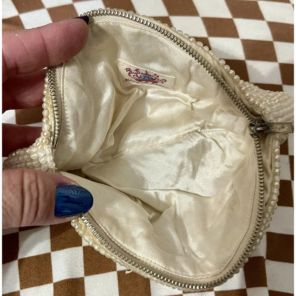 Vintage 1950's Reina Oval Pearl Beaded Evening Bag 7